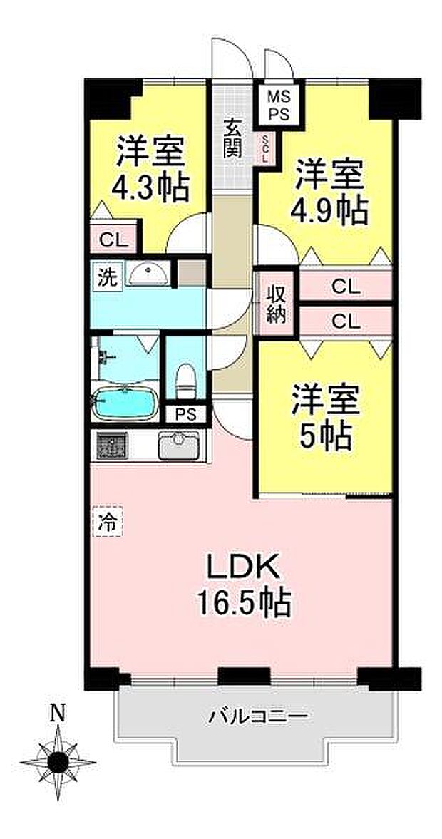 駅前ネオハイツ大和高田Ａ棟1号館(3LDK) 6階の間取り図
