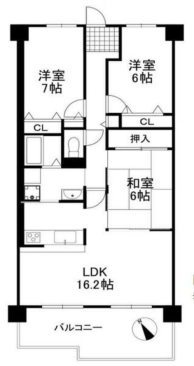 サンシティ貝塚4番館(3LDK) 8階の間取り図