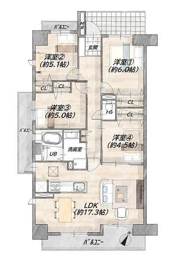 スコーレ和泉中央　中古マンション(4LDK) 1階の間取り図