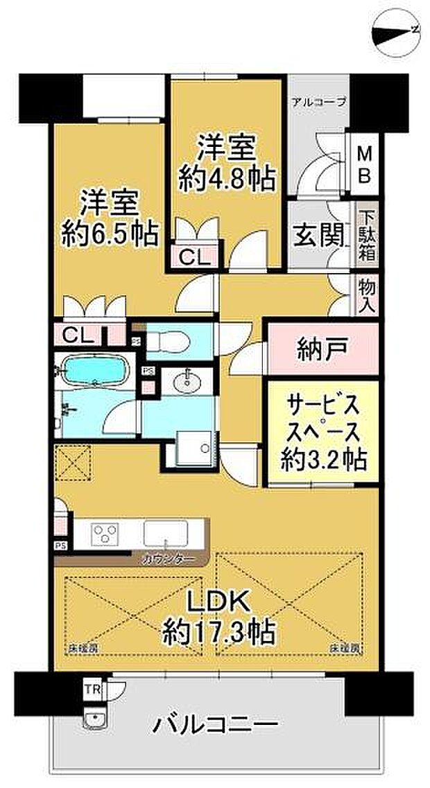 上野芝レジデンス(2SLDK) 3階の間取り図