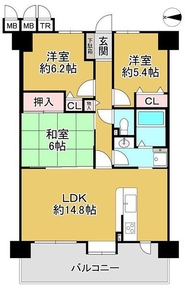 フェアコート北花田(3LDK) 4階の間取り図