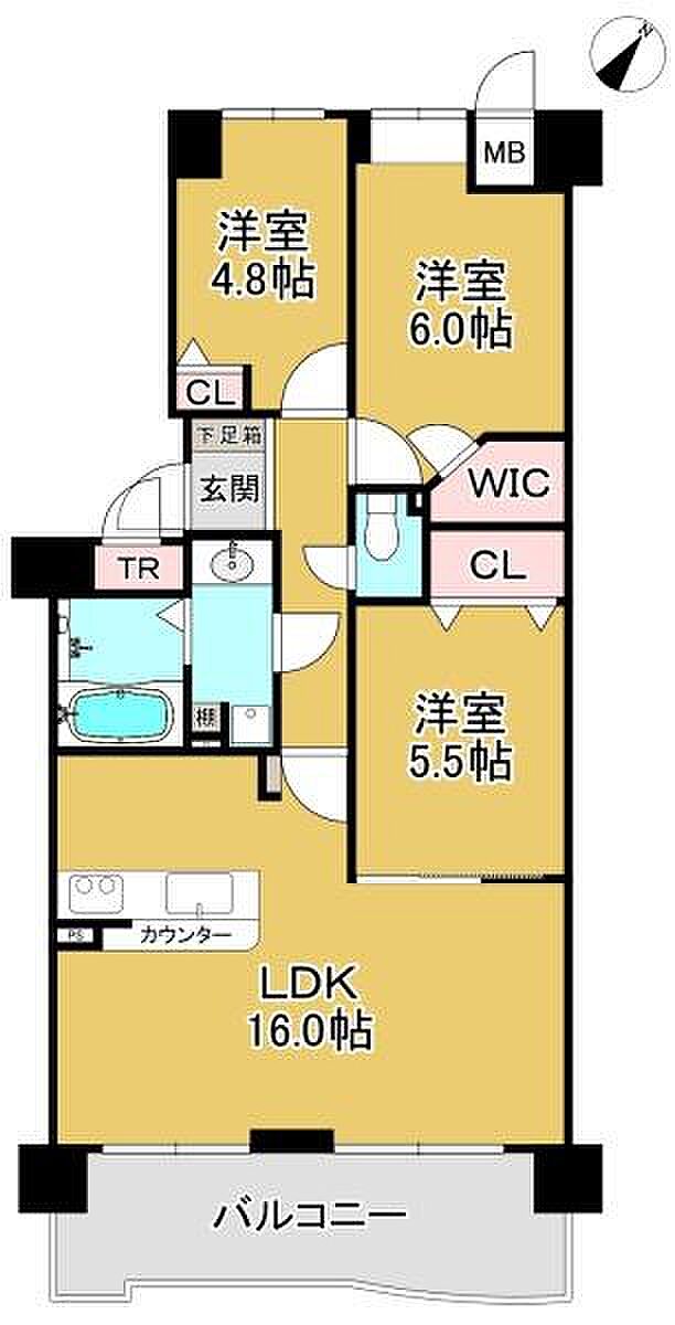 ルネヒューマンズガーデン和泉(3LDK) 5階の間取り図
