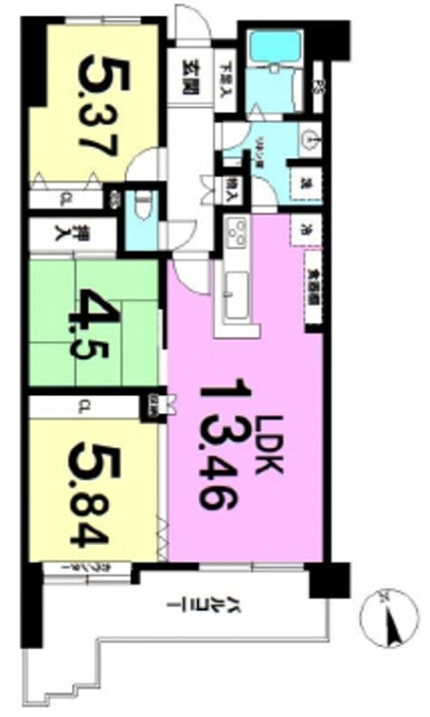 ローヤルシティ草加(3LDK) 4階の間取り図