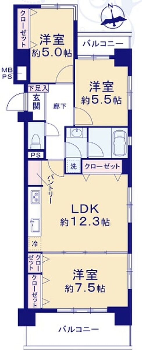 ライオンズマンション草加駅西(3LDK) 2階の間取り図