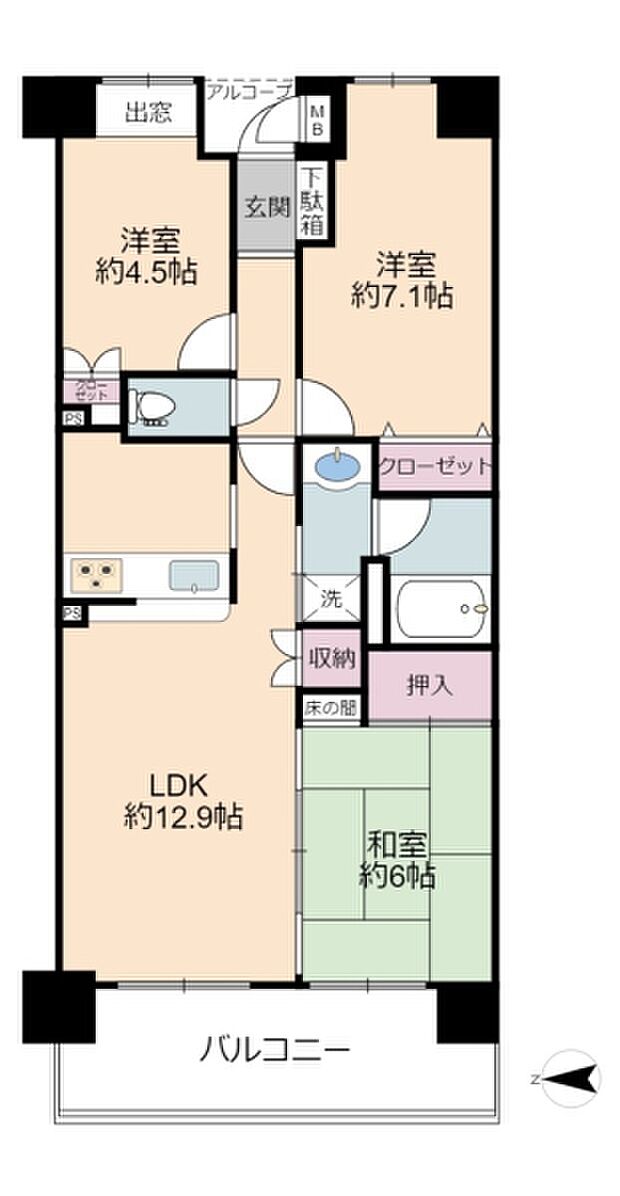セザール谷塚(3LDK) 5階の間取り図