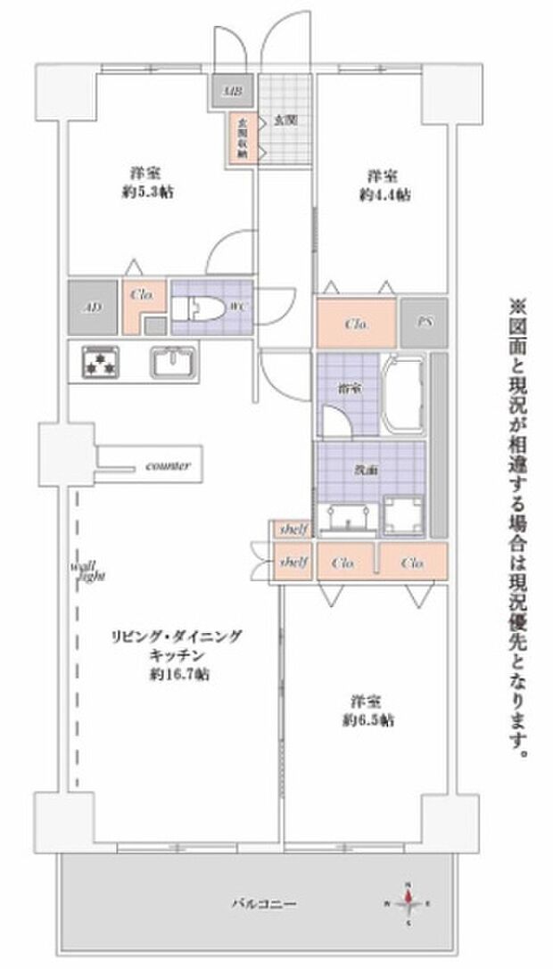 草加松原ハイツＢ棟(3LDK) 2階の間取り図