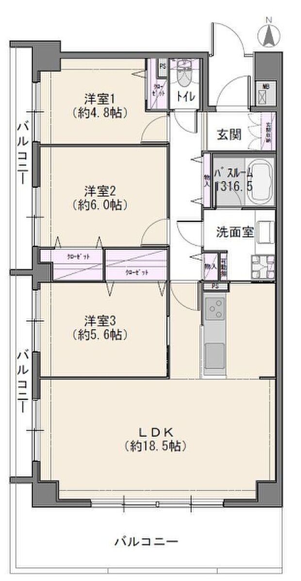 ランジュ草加(3LDK) 6階の間取り図