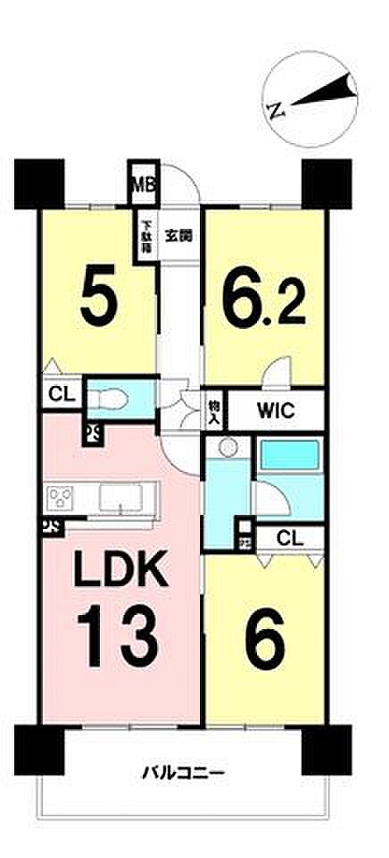 クリオ衣笠フィルソーレ　6階部分(3LDK) 6階の内観