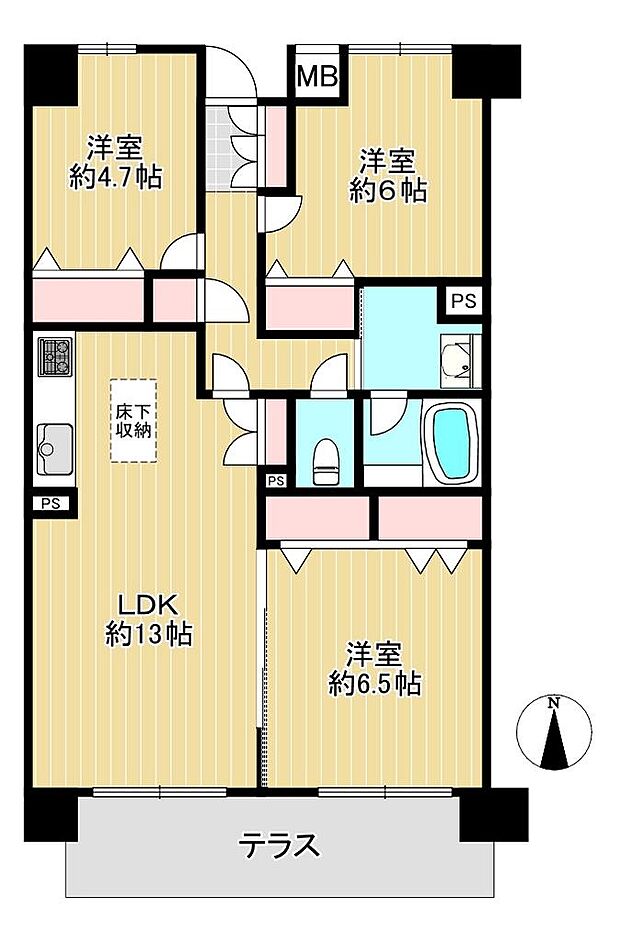 ロイヤルシャトー南仙台(3LDK) 1階の間取り図
