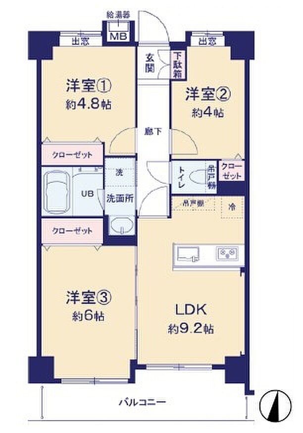 ライオンズガーデンつつじヶ丘(3LDK) 4階の間取り図