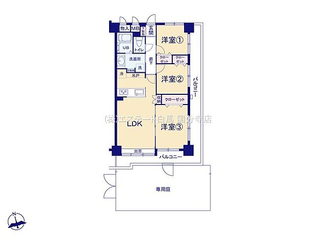 グランシャリオ国立弐番館(3LDK) 1階の間取り図