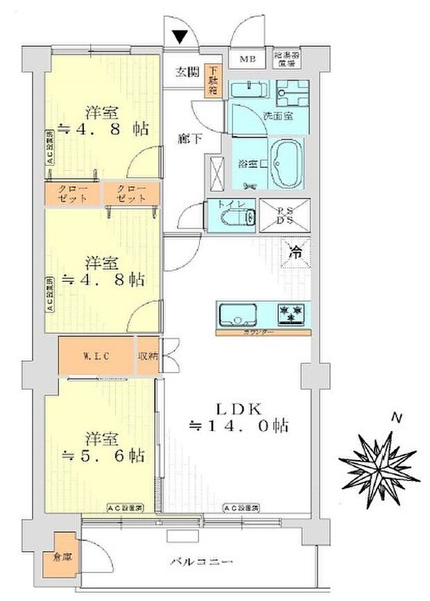 三鷹ナショナルコート(3LDK) 3階の間取り図