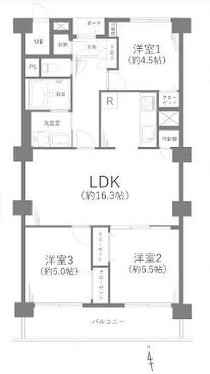 武蔵野スカイハイツ(3LDK) 10階の間取り図
