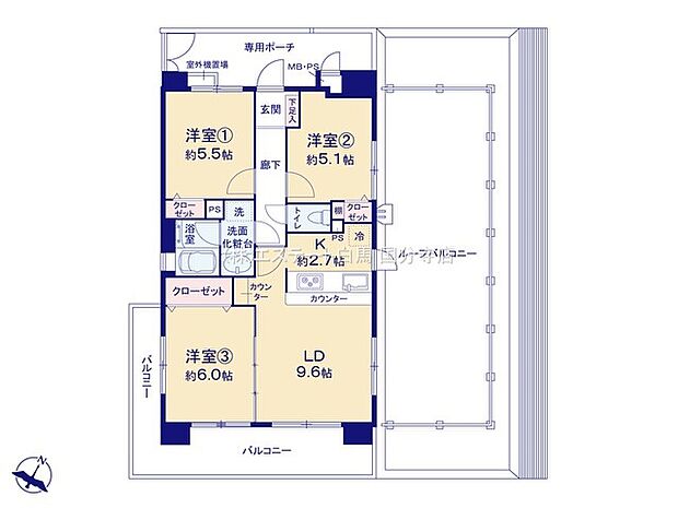 ライオンズマンション日野中央公園(3LDK) 5階の間取り図