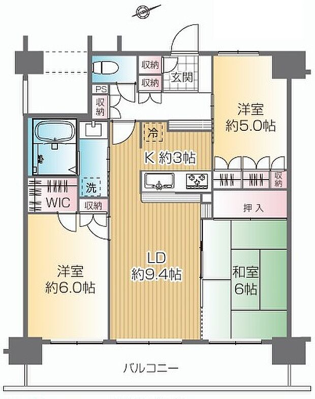 クリオ武蔵砂川壱番館(3LDK) 6階の間取り図