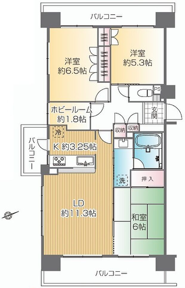 クリオ武蔵砂川壱番館(3LDK) 6階の間取り図