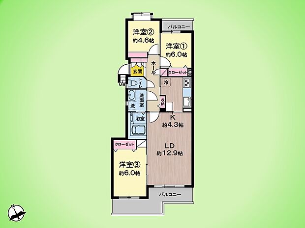 ライオンズマンション中山ガーデンA棟(3LDK) 4階の間取り図