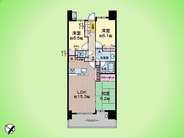 日神パレステージ小田急相模原フロント(3LDK) 12階の間取り図