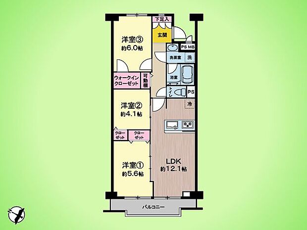 狛江ハイタウン2号棟(3LDK) 2階の間取り図
