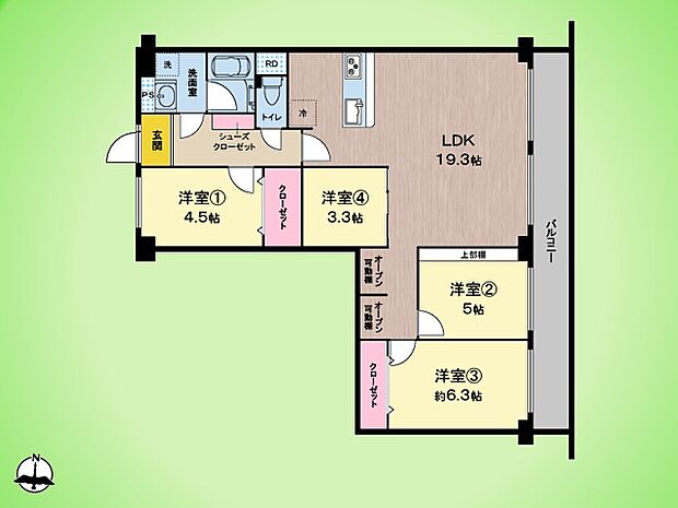 日商岩井鷺沼マンション(4LDK) 1階の間取り図
