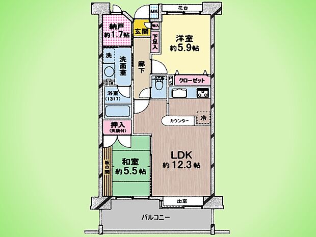 ルイシャトレ町田ヒルズ(2SLDK) 5階の間取り図