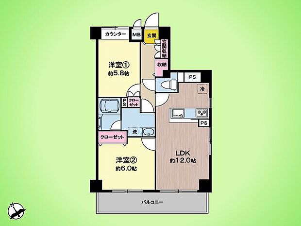 藤和シティコープ相模が丘II(2LDK) 5階の間取り図