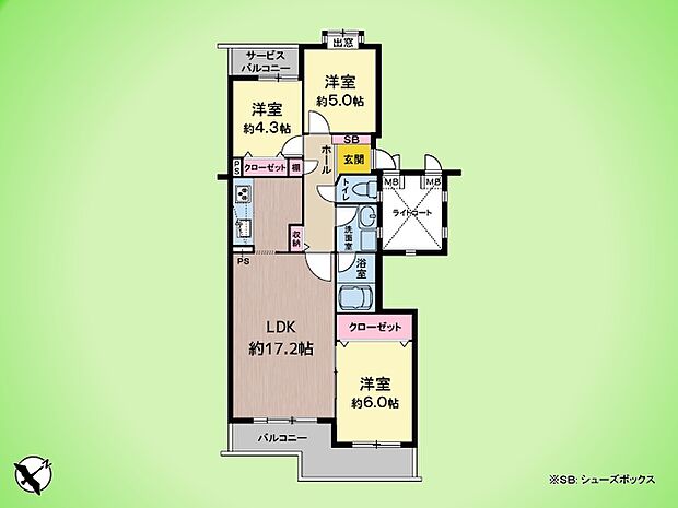 ライオンズマンション中山ガーデンA棟(3LDK) 3階の間取り図