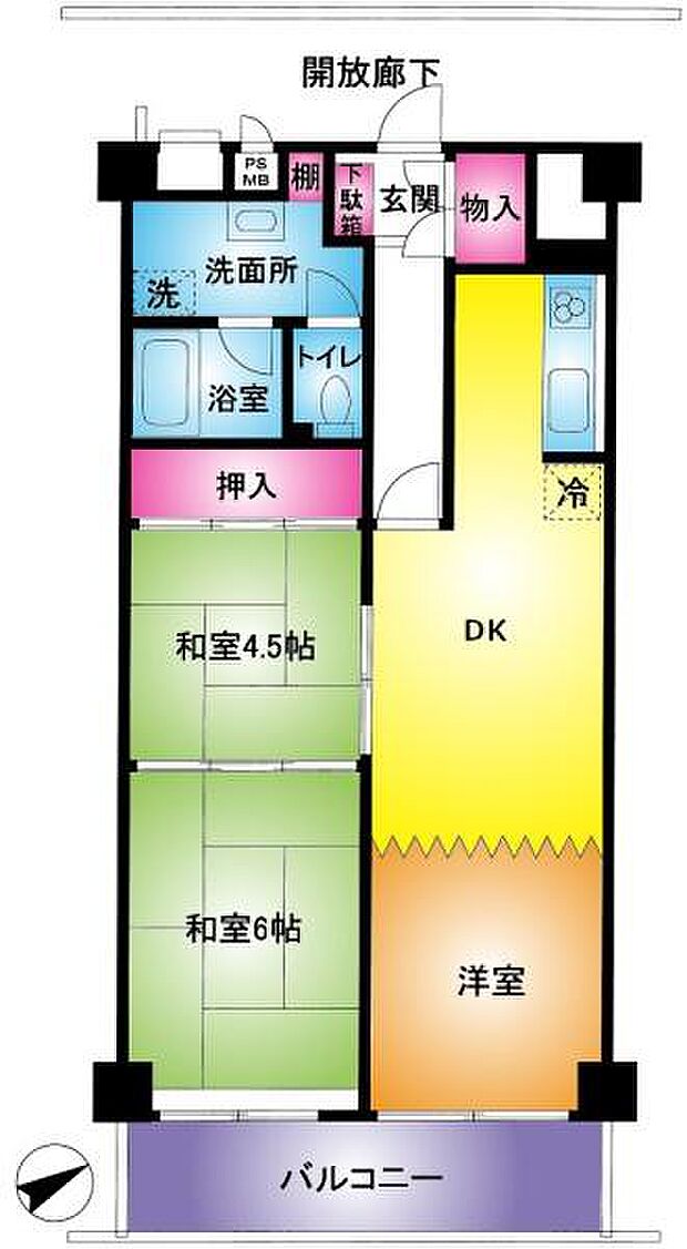 日商岩井第二春日部マンション(3DK) 6階の間取り図