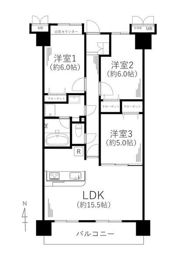 ファミール本厚木(3LDK) 4階の間取り図