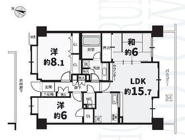 ハイホーム鶴間ブロードタウン(3LDK) 3階の間取り図