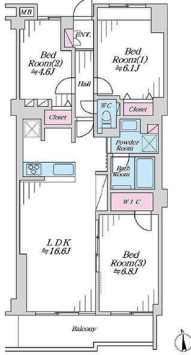 シティホームズ海老名(3LDK) 5階の間取り図