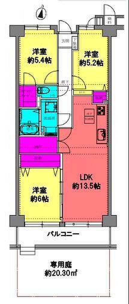ソフィア茅ヶ崎Ｄ棟(3LDK) 1階の間取り図