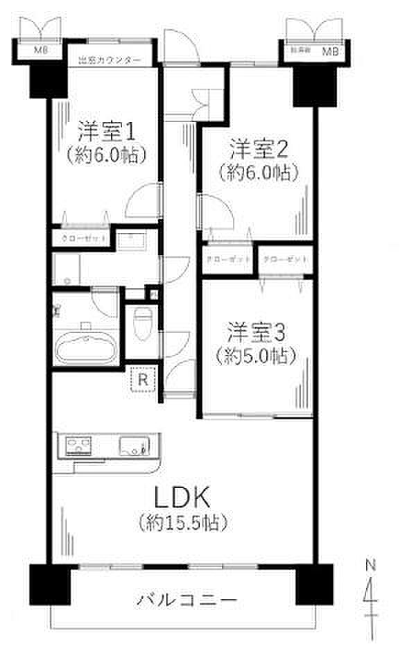 ファミール本厚木(3LDK) 4階の内観