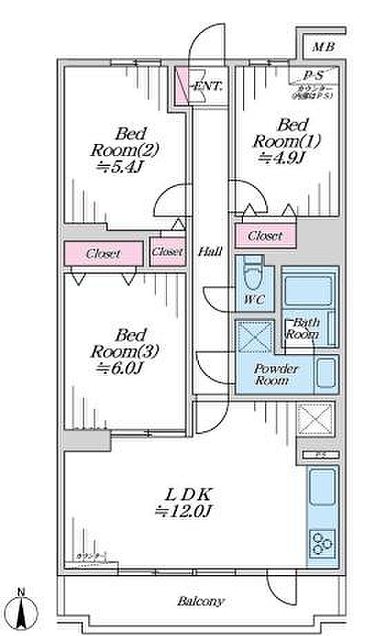 クリオ大和弐番館(3LDK) 2階の間取り図