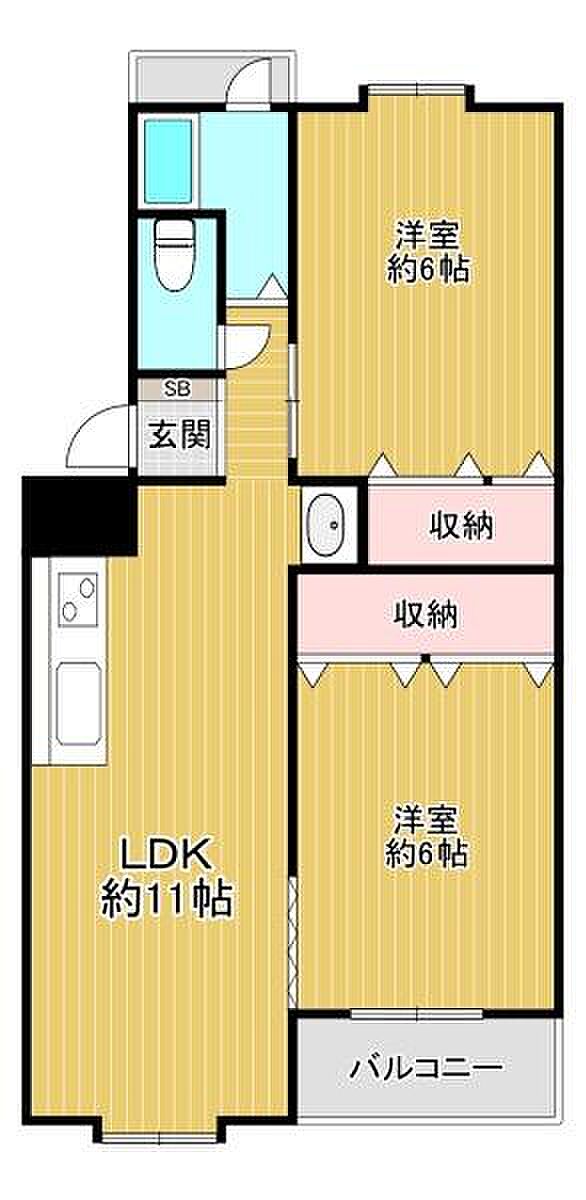 深江橋コーポB棟(2LDK) 5階の間取り図