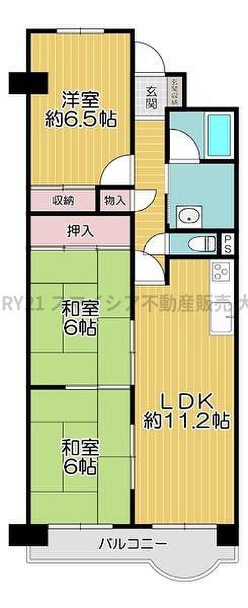 淀川パークハウス3号棟(3LDK) 2階の間取り図