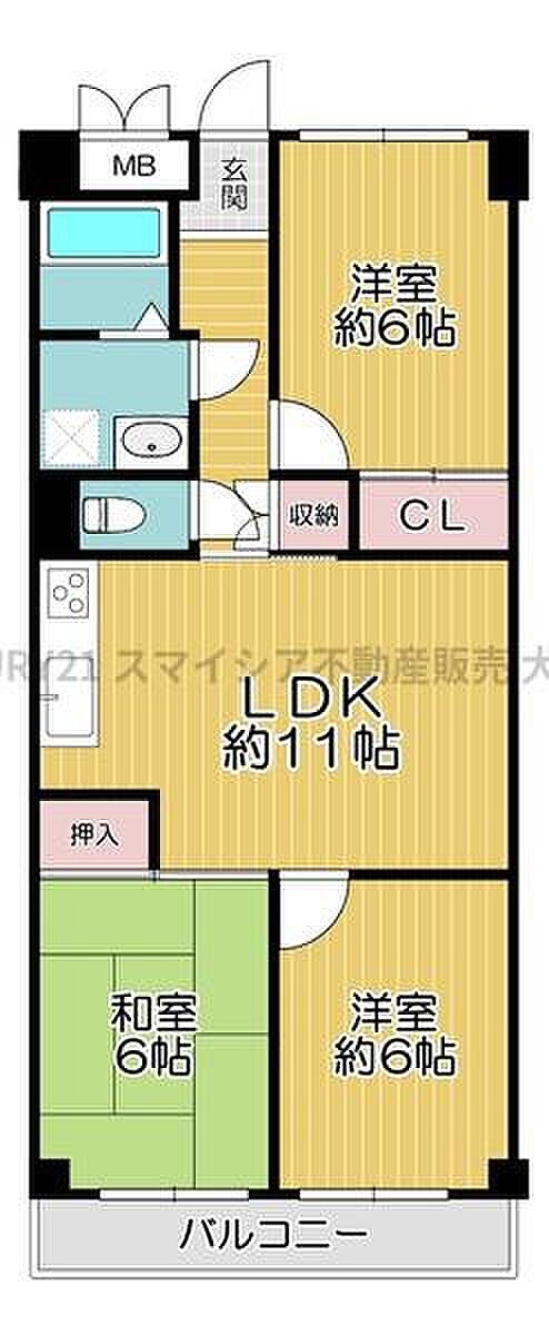 関目グリーンハイツA棟(3LDK) 7階の間取り図