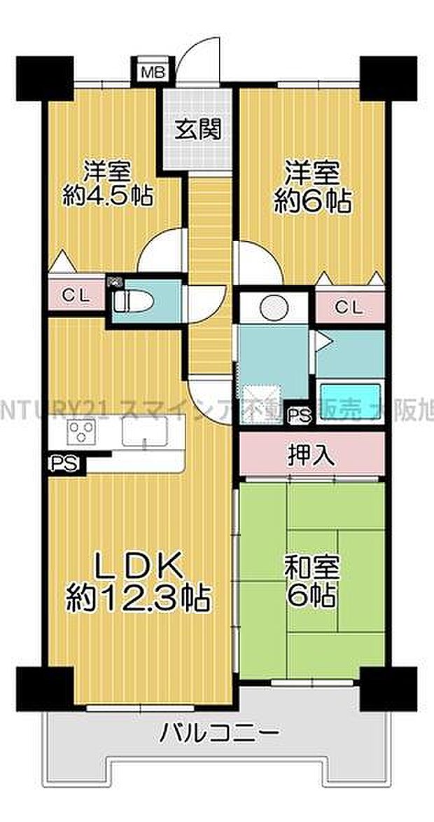 コスモ鶴見(3LDK) 5階の間取り図