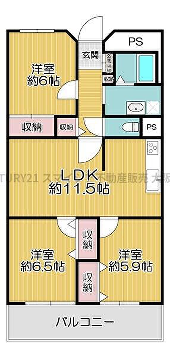 鶴見緑地コーポ(3LDK) 8階の間取り図