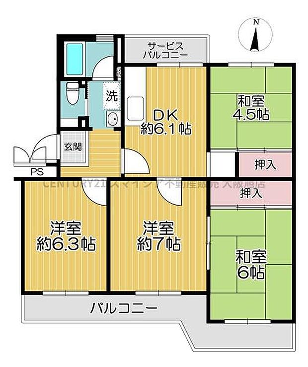 高槻塚原台ハイツ11号棟(4DK) 5階の内観