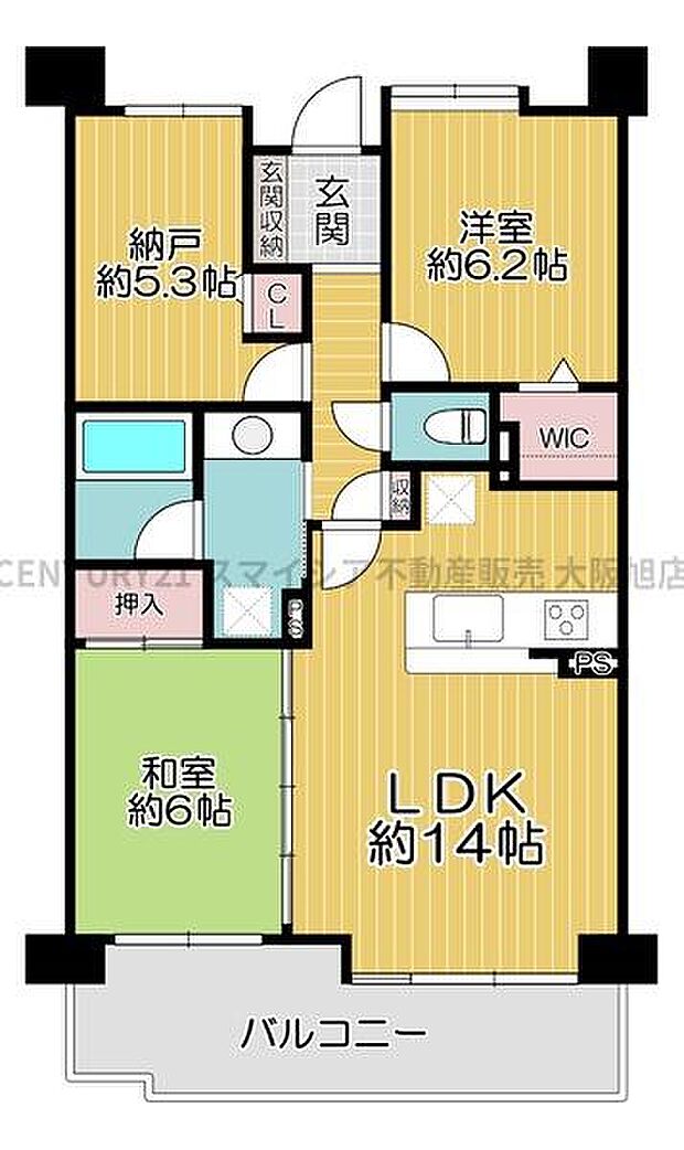 アヴェーレ守口(2SLDK) 6階の間取り図