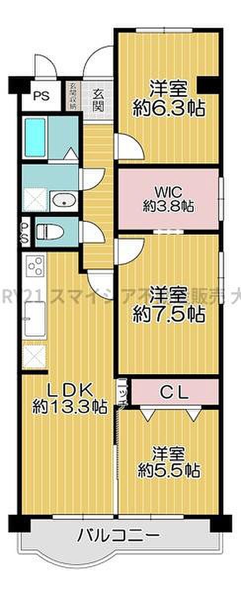 淀川パークハウス3号棟(3LDK) 8階の間取り図