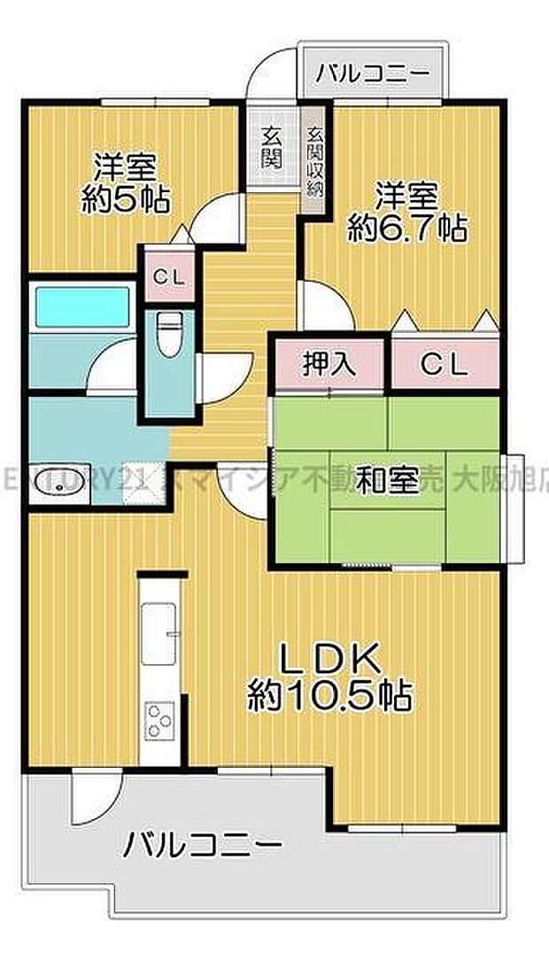 アヴェーレ守口(3LDK) 2階の間取り図