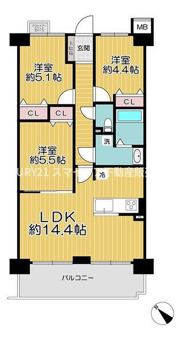 四季彩都くすのき館(3LDK) 7階の内観