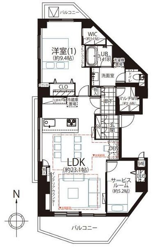オリエンタル千駄ヶ谷(1SLDK) 11階の間取り図