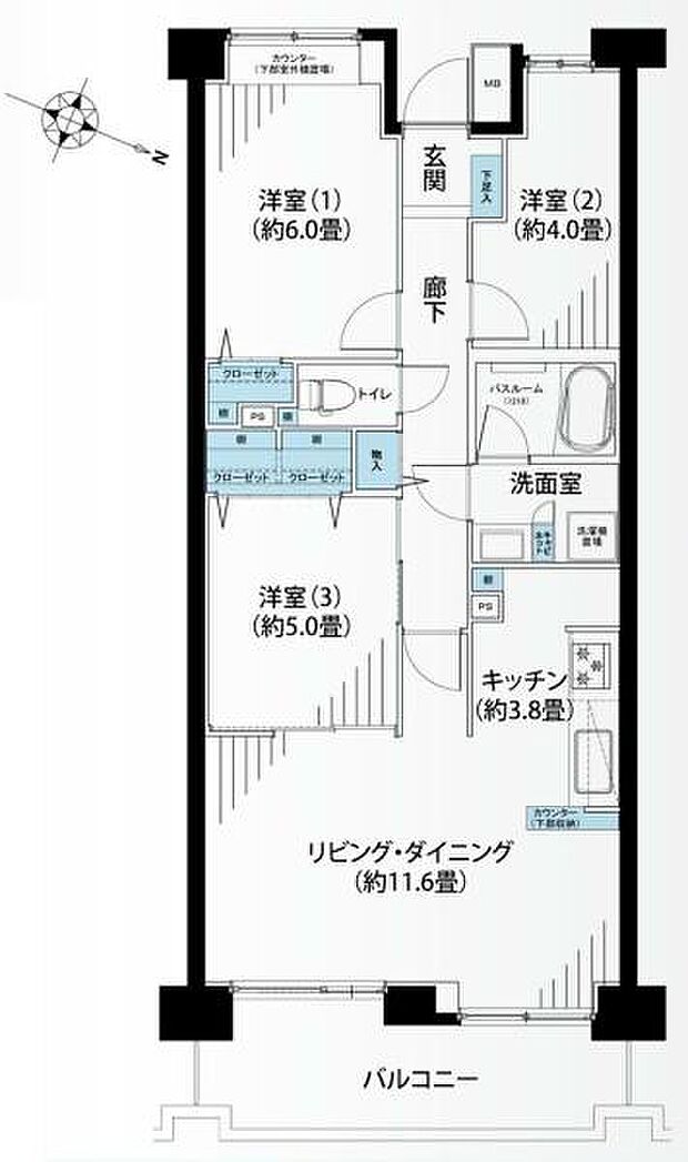 シティクレスト横浜上永谷壱番街(3LDK) 2階の間取り図