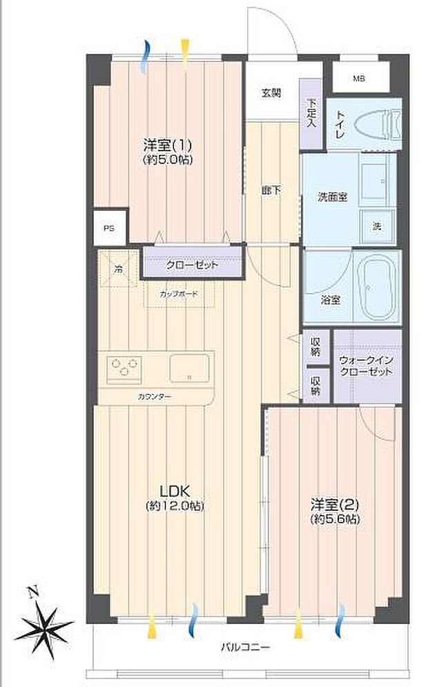 ライオンズマンション長津田第5(2LDK) 4階の間取り図