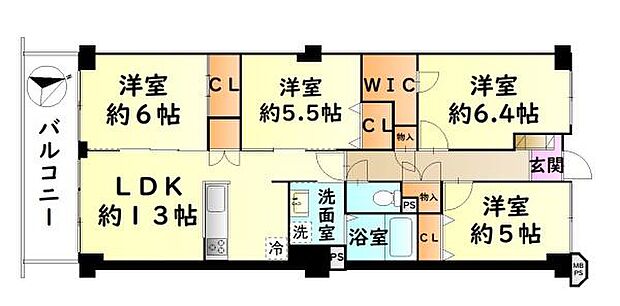 コーストアベニュー岸和田コーポラス2号棟　中古マンション(4LDK) 9階の間取り図