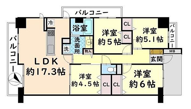 スコーレ和泉中央　中古マンション(4LDK) 1階の間取り図