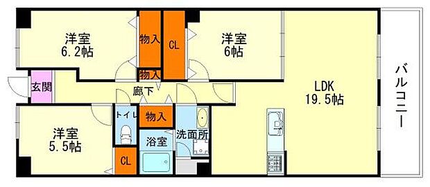 コーストアベニュー岸和田コーポラス2号棟　中古マンション(3LDK) 2階の間取り図